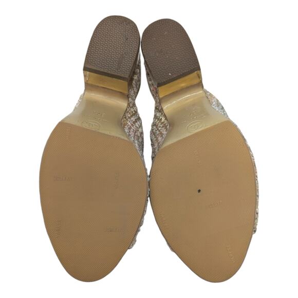 Chanel 2018 Mules Metallic Tweed Interlocking CC Logo Slide Neutral 37.5 - Picture 13 of 14